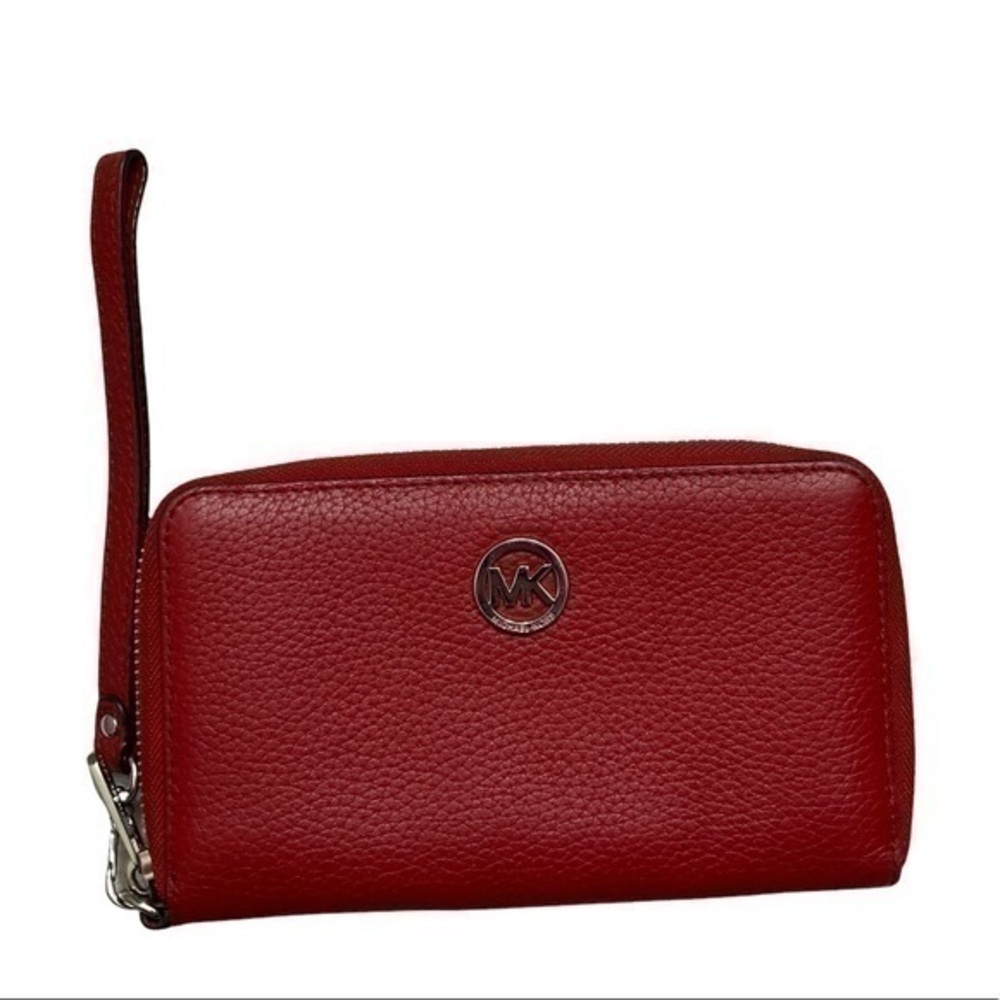 Michael kors red leather wristlet wallet
